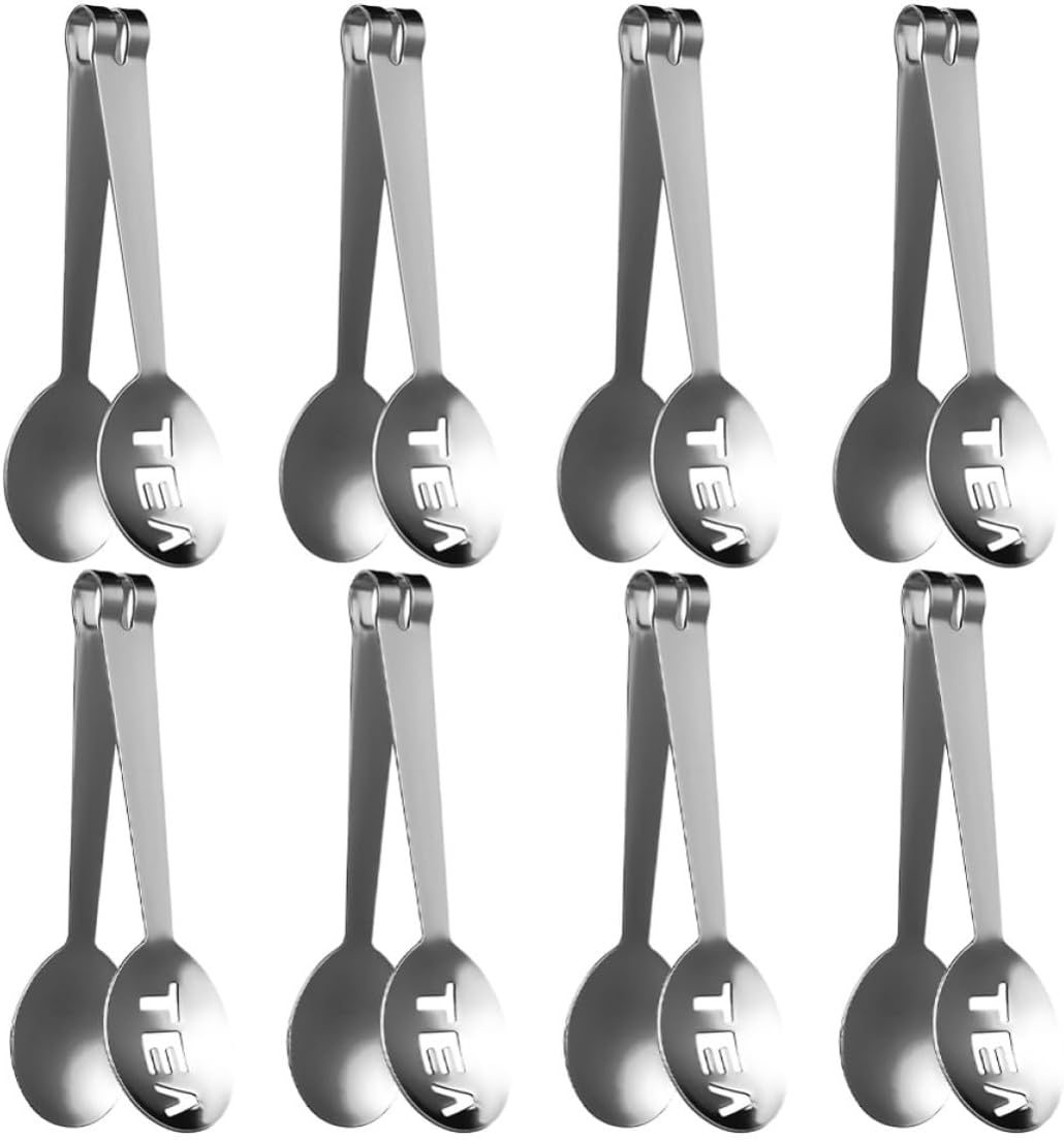 Cabilock Tea Bag Squeezer Tongs Stainless Steel Precise Grip 8pcs Ergonomic Design Easy to Clean Tea Bag Clip Tool for Kitchen and Entertaining Guests Suitable for Ice Cubes