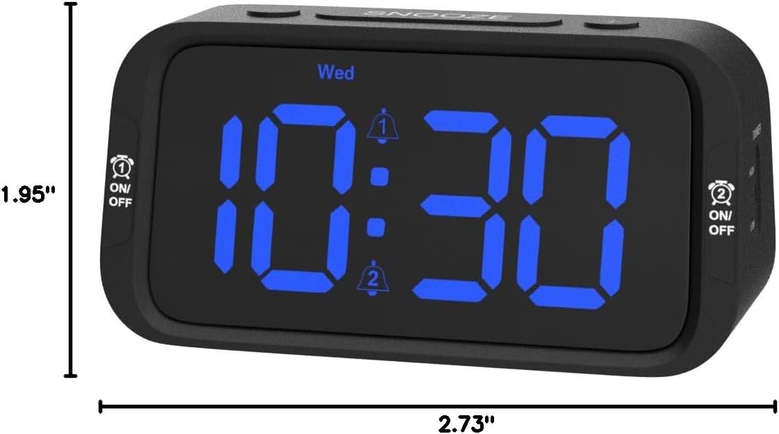 Odokee Digital Dual Alarm Clock for Bedroom with 0-100% Dimmable Display | Easy to Set Alarm Clock with Weekday/Weekend Mode - Loud Alarm for Heavy Sleepers with 5 Sounds Adjustable Volume - Blue
