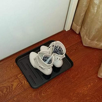 Boot Mat Tray for Floor Protection,3 Pack Black Shoe Tray,Boot Drying Mat w/Lip, Dirt Rug, Dog Water & Litter Box ray,Garden Garage-Indoor Outdoor (Black)