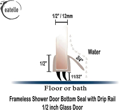eatelle Shower Door Bottom Seal with Drip Rail for 3/16 (5mm) Thick Glass, 36" Long Sweep - Ultra Clear Polycarbonate