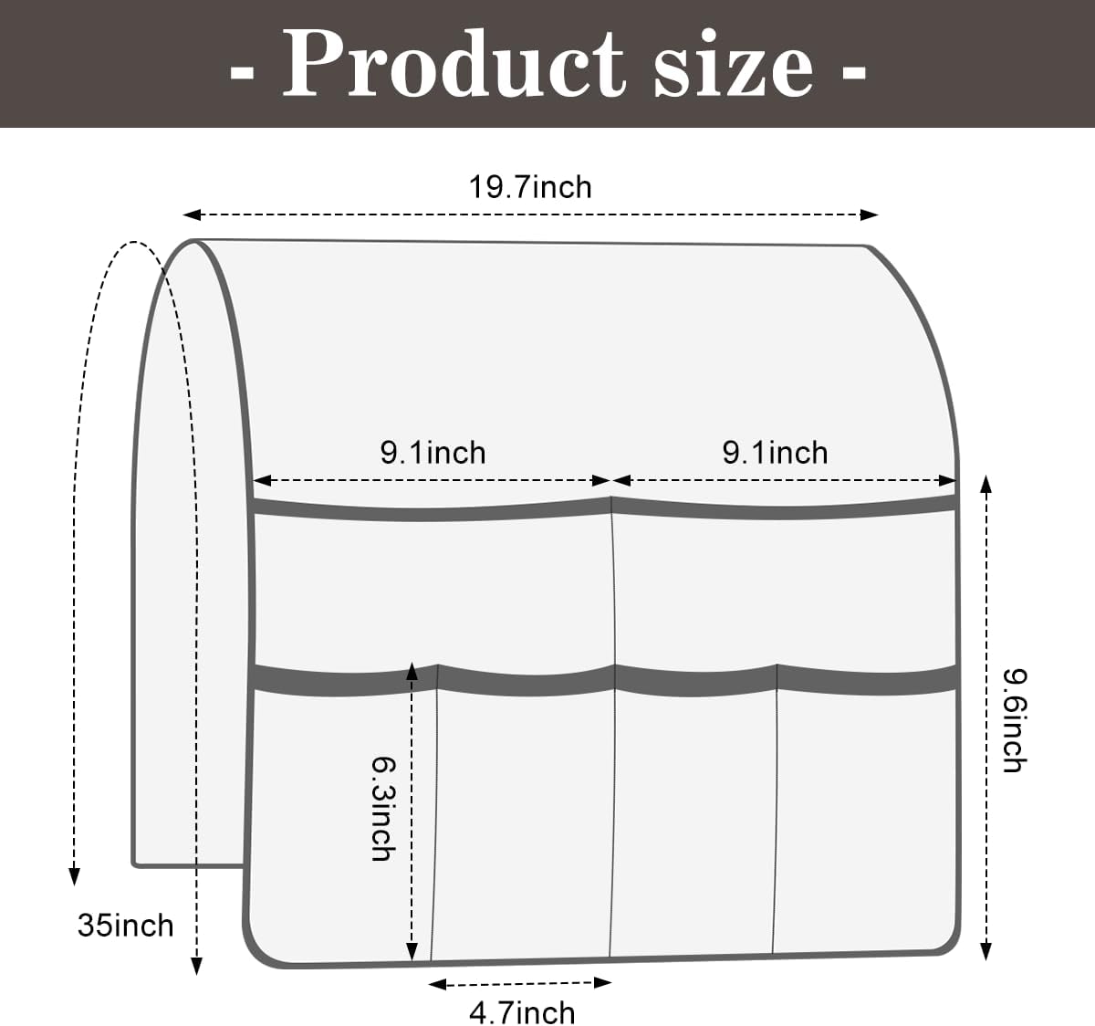 Couch Armrest Organizer Remote Control Holder Bedside Caddy with 6 Pockets, Non-Slip Armchair Caddy Sofa Armrest Organizer for Tv Remote Control, Magazine, Cell Phone, Beige