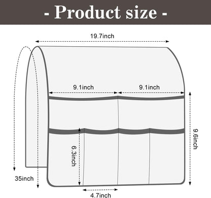 Couch Armrest Organizer Remote Control Holder Bedside Caddy with 6 Pockets, Non-Slip Armchair Caddy Sofa Armrest Organizer for Tv Remote Control, Magazine, Cell Phone, Beige