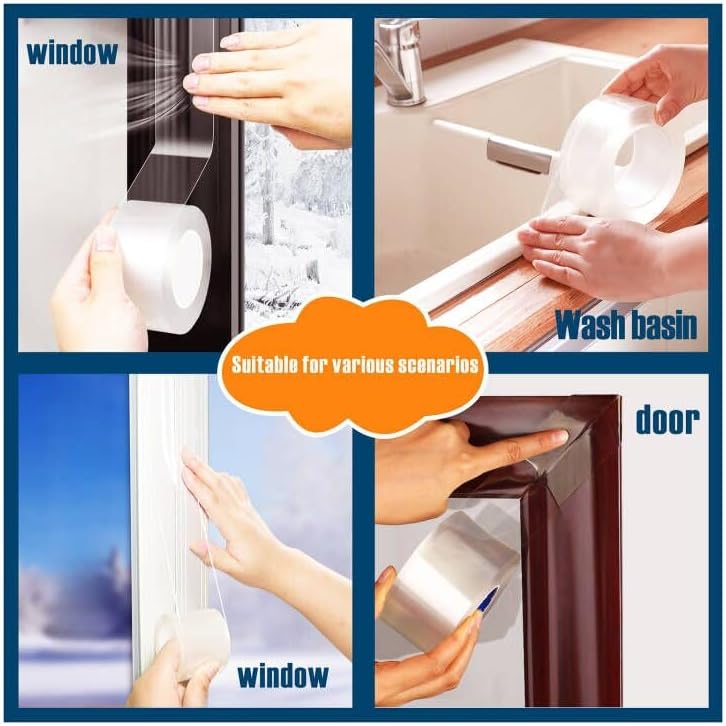 Transparent Window Weather Sealing Tape，2.75-Inch x 50ft，Clear Window Draft Isolation Sealing Film Tape，Clear Draft Stopper Adhesive Tape for Doors, Windows and Shower Glass Gaps. (2.75-Inch x 50FT)