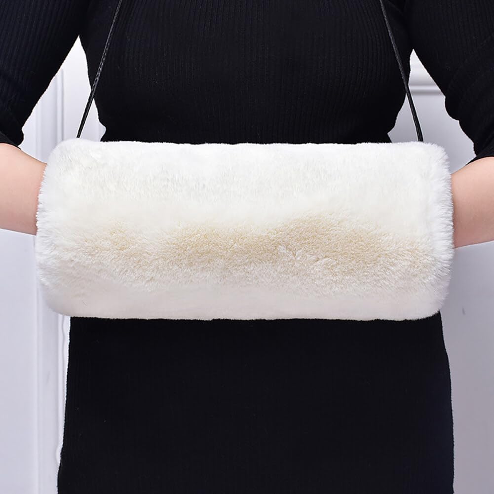 Faux Fur Hand Muffs for Women Winter Warm Arm Hand Warmer Gloves Arms Warmer Fluffy Warm Faux Fur Muffs with Strap