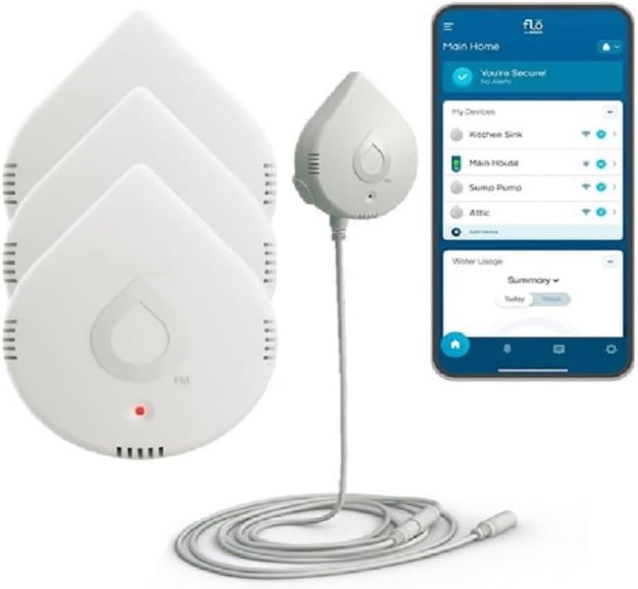 Moen 920-005 Flo Smart Water Leak Detector, White, 3-Pack