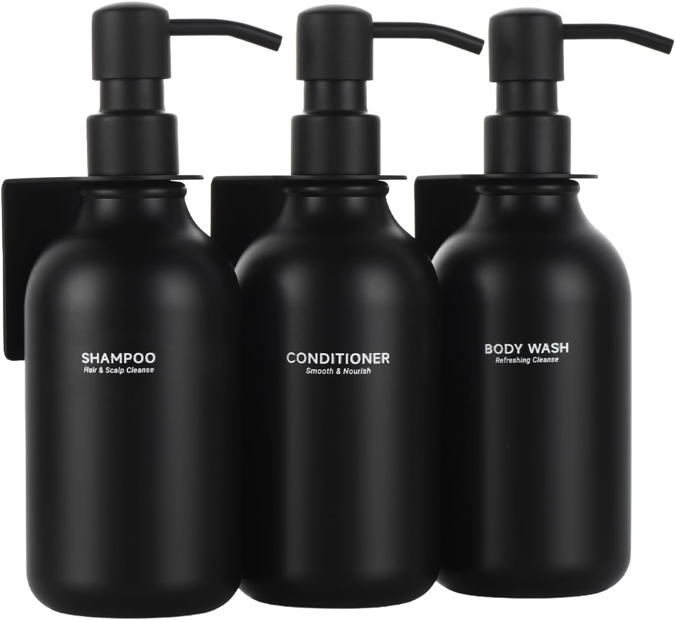 Shampoo and Conditioner Dispenser - Shower Soap Dispenser 3 Chamber No Drill - Bathroom Soap Dispenser Wall Mount Adhesive - Clear PET Bottles with Nature Bamboo Pumps Set Refillable 1500ml
