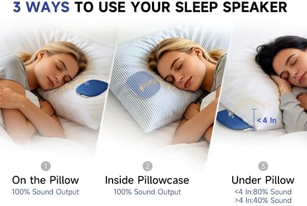 TAZATA Bluetooth Pillow Speaker for Sleeping, Blue | Under Pillow Sleep Speaker, 100 White Noise Sounds (Pink/Brown Noise), Auto-Off Timer, Side Sleeper Friendly