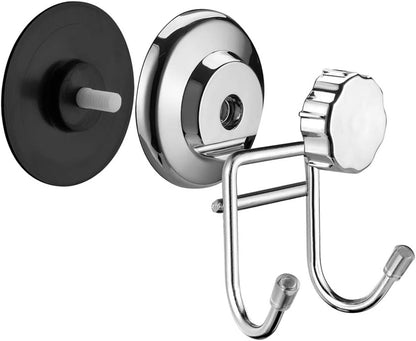 SANNO Suction Cup Hooks, Shower Squeegee Holder, Towel Robe Loofah Holder, Bathroom Kitchen Shower Wall Hooks, Bathroom Accessories, Black (2 Pack)