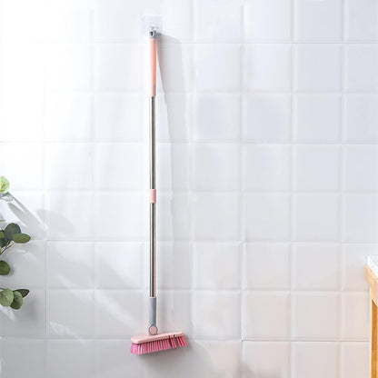Cleaning Brush with Long Handle Floor Scrubbers for Tub Tile Cleaning Supplies Scrub Brush for Bathroom Bathtub Toilet Floor Kitchen Apartment Essentials forfor Women Men (Pink)