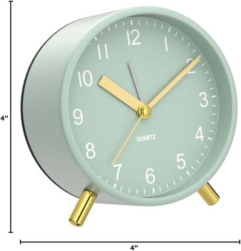 JALL Analog Alarm Clock, 4 inch Super Silent Non Ticking Small Clock with Night Light, Battery Operated, Simple Design, Easy Setting for Office, Bedroom, Bedside, Desk, Teens, Elders, Adult, Green