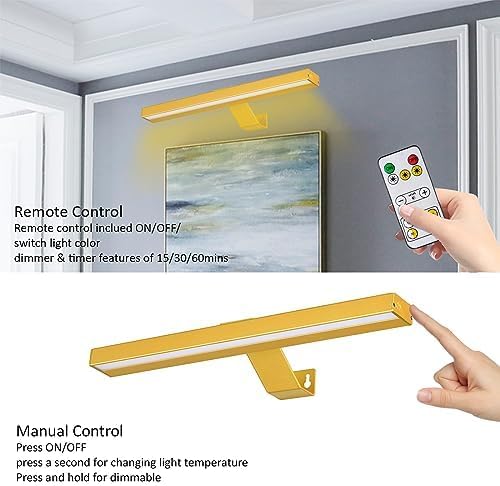 MIOBLUE Rechargeable Picture Lights with Remote,Full Metal Painting Light Display LED Battery Lamp with 3 Lighting Modes, Dimmable Dartboard Light with Timer for Frame Portrait Art