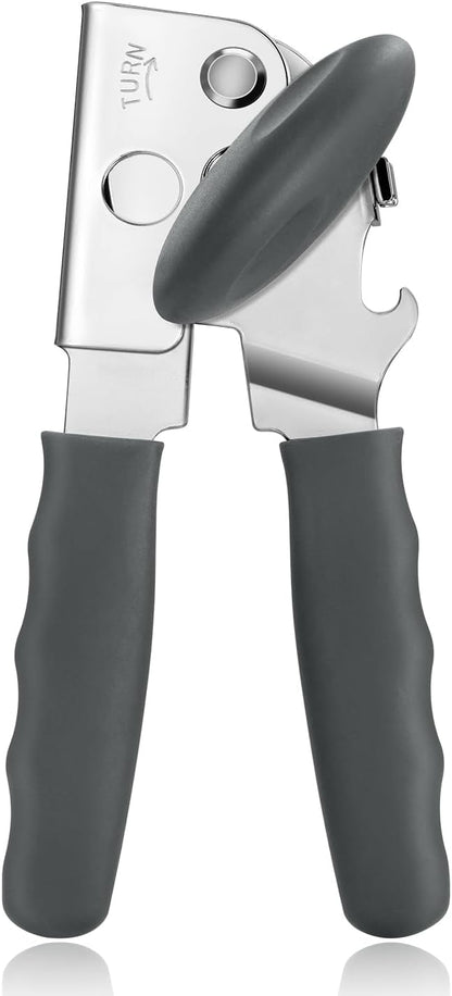 UHIYEE Heavy Duty Hand Can Opener with Comfortable Grip for Seniors, Black | Manual Can Opener, Hardened Steel Blade, Rubber-Coated Handle, Oversize Knob, Built-in Magnet & Bottle Opener