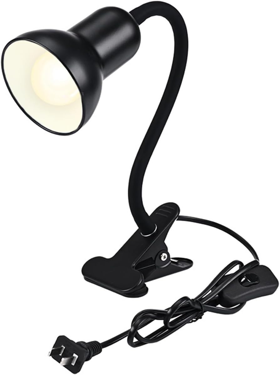 Clip On Gooseneck Lamp - 300W Max, Ceramic Fire-Resistant E26 Socket, Classic Durable Switch, Adjustable Flexible Clamp Light for Desk, Workbench, Bed Headboard, Table, Grow (Standard Clip Desk Light)