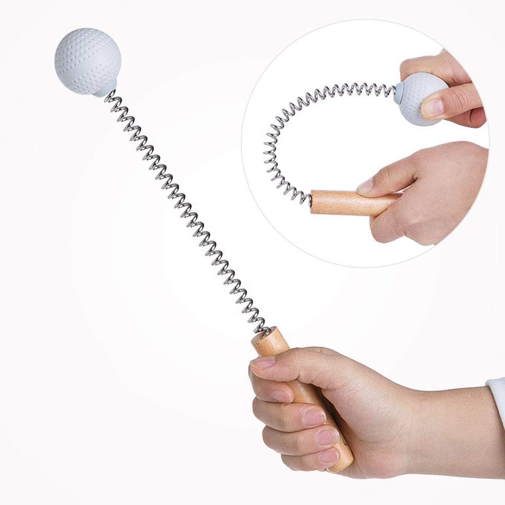1 Pack Golf Ball Massager Hammer with Spring Wooden Handle Handheld Massage for Pain Relief Neck Back Massager Ball Manual Massage (Gray)