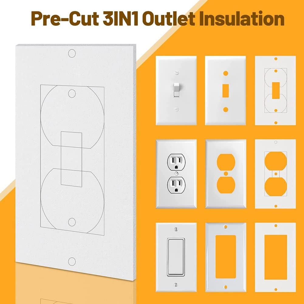 20Pcs Wall Insulation Outlet Insulators Sealers,Electrical Outlet Insulation Pads for Wall, Light, Switch Socket, White