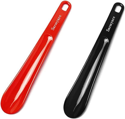 Sarmyarc Plastic Shoe Horn,2pcs Travel Shoe Horns for Men, Women, Seniors& Kids - Shoe spoon - Shoe helper - Boot Shoehorn 10.3''(Red/Black)