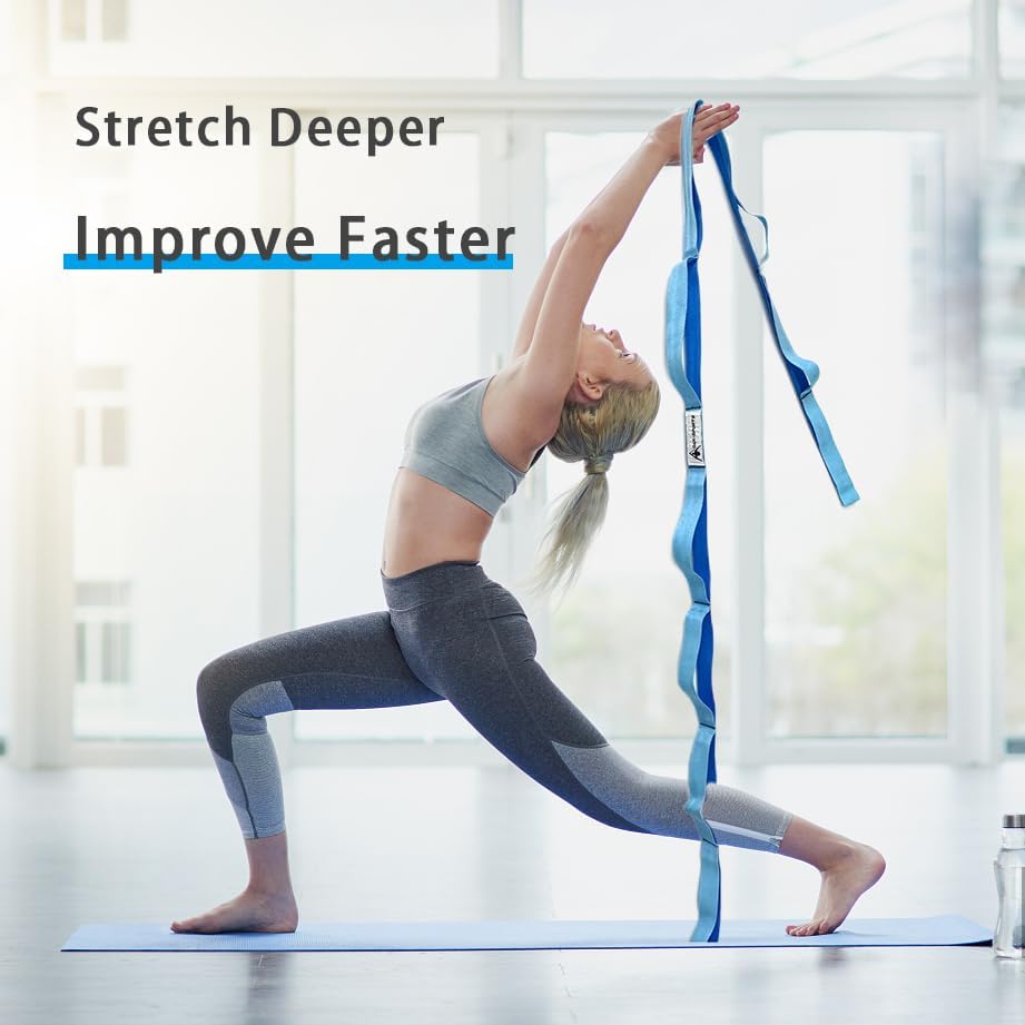 Stretching Strap Yoga Strap with Loops for Physical Therapy, Non-Elastic | 10 Loops, 75 inches length, Multi-Color Selection for Yoga Strap for Stretching, Pilates, Dance and Gymnastics