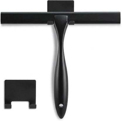 Shower Squeegee, 10-Inch Matte Black Squeegee, All-Purpose Stainless Steel Squeegee for Bathroom, Shower Doors, Mirrors, Tiles and Car Windows - 100% Streak Free