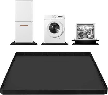 Large Thickened Washing Machine Mat 30" x 28" Silicone Black | Under Washer and Dryer Drain Pan Drip Tray Floor Protector Non-Slip Flexible Soft Mat Waterproof Raised Edge 0.98''