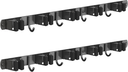 CUXIXA Mop and Broom Holder Wall Mount, Upgraded Broom Organizer Wall Mount, Stainless Steel Broom Hanger Wall Mount for Home Kitchen Garden Laundry Garage (3 Racks with 4 Hooks)