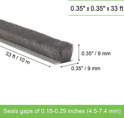 Self-Adhesive Weather Stripping Seal for Doors & Windows – Soundproof Insulation Gap Filler for Sliding, Exterior, Front, and Jamb Frames – 0.2" x 0.35" x 16.5 ft, Gray