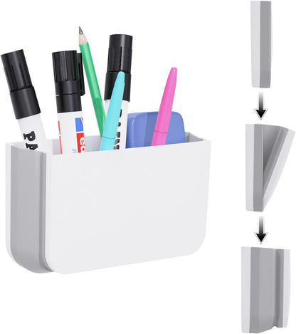 Magnetic Foldable Pen Holder Desk Accessories for Home Office 1 Pack White | Strong Magnet, Space Saving, Dry Erase Marker Pencil Holder for Whiteboard, Locker,Refrigerator, Remote Holder