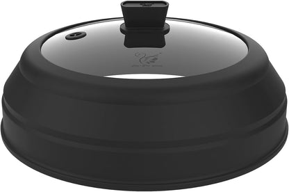 Microwave Splatter Cover Glass Splatter Guard Lid with Collapsible Silicone for Food Pot Cover Plate Cover 10.8 inch Black