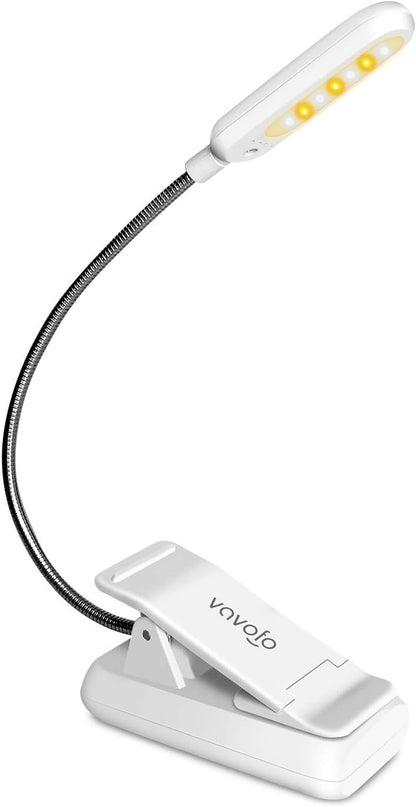 VAVOFO Rechargeable Book Light for Reading in Bed Kids, 7 LED Reading Light with 9-Level Warm Cool White Daylight, Eye Care Lamp with Power Indicator for Bookworms (Yellow)