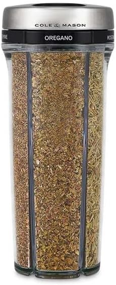 Cole & Mason Saunderton Spice Storage & Shaker - Herb Keeper for Refrigerator, Countertop or Cabinet - Divided Food Storage Container - Spice Shaker with Lid - Clear/Silver