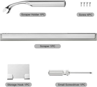Shower Squeegee for Glass Doors, Stainless Steel Shower Squeegee for Bathroom, Window and Tiles, All-Purpose Squeegee with Adhesive Hook-10”, Chrome