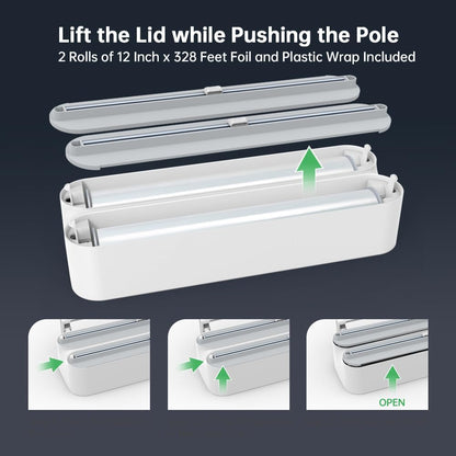 Magnetic Wrap Dispenser with Cutter - 3-in-1 Kitchen Organization and Storage for Plastic Wrap, Aluminum Foil & Paper Towel Holder | Strong Magnet Fridge & Wall Mount (Includes Wrap & Foil)