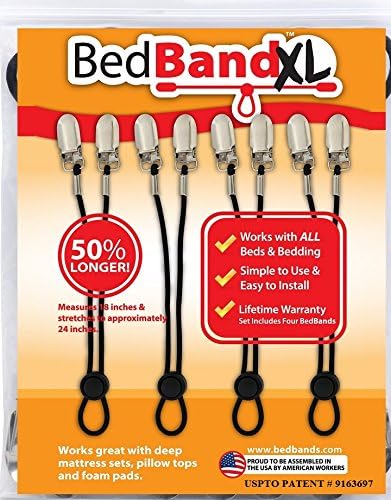 Bed Band Not Made in China. 100% USA Worker Assembled.. Bed Sheet Holder, Gripper, Suspender and Strap. Smooth any Sheets on any Bed. Sleep Better. Patented.,Black,1 Pack (4 Bands)