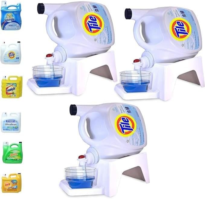Liquid Laundry Detergent Holder Stand with Drip Tray - 1 Pack - Black | Easy Pouring, Rubber Feet, Angled Stand, Fabric Softener Dispenser for Laundry Room Organization & Storage