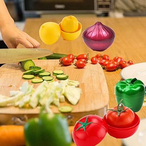 4 PCS Fruit & Vegetable Shaped Food Saver Storage Containers | Storage Holder Refrigerator Vegetable Crisper(Onion, tomato, lemon, green pepper)