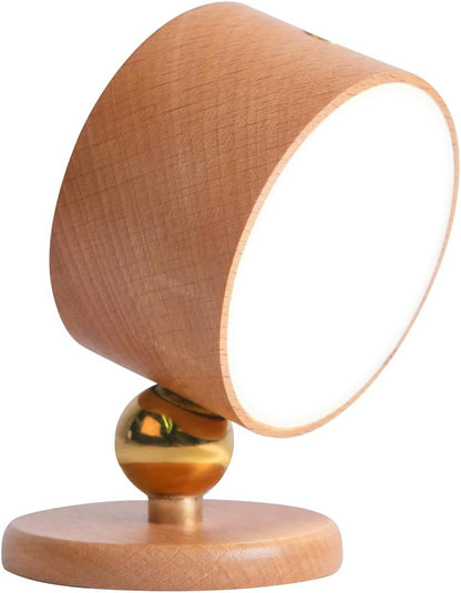 Wooden Wall Sconce 360° Rotatable Magnetic Stick on Bedside- Beech,1 PCS | Wall light self adhesive,dimmable touch control. USB-C port, minimalist style in hallways,closets,desk,reading,ambient