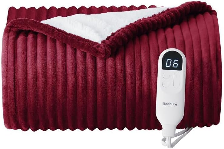 Bedsure GentleSoft Heated Blanket Throw - Soft Ribbed Flannel Electric Blanket, Gifts for Grandma (50x60 inches, Grey)