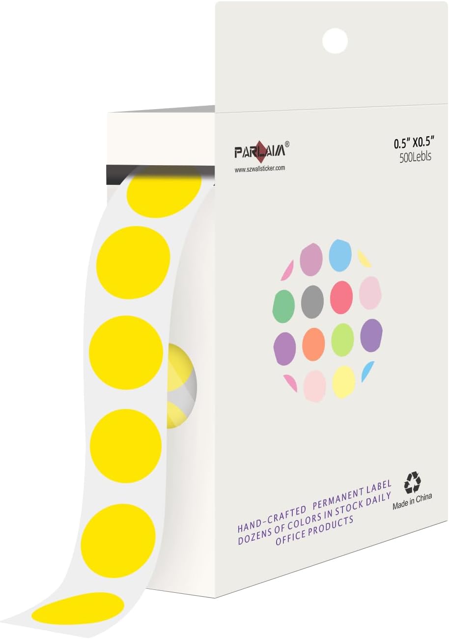 1/2 Inch Round Sticker,4 Rolls 2000Pcs Small Dot Stickers Color-Code Dots | Red+Yellow+Blue+Green 1.3cm Small Stickers Round Color Coding Circle Dots Stickers, Roll Dot Sticker Label for Office Home