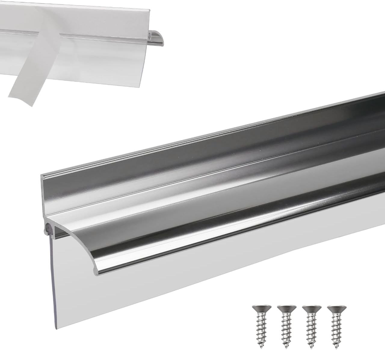 25" Shower Door Bottom Deflector for Chrome Framed Shower Door | Drip Rail Replacement with Vinyl Sweep,Attach pre adhesive installation tape and screws