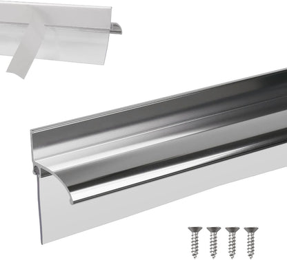 25" Shower Door Bottom Deflector for Chrome Framed Shower Door | Drip Rail Replacement with Vinyl Sweep,Attach pre adhesive installation tape and screws