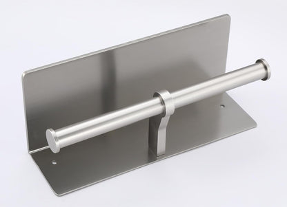 Toilet Paper Holder with Shelf, Adhesive or Screw Wall Mount Toilet Roll Holder for Bathroom, Rustproof Solid Aluminum Commercial Toilet Tissue Holder with Storage, Brushed Nickel