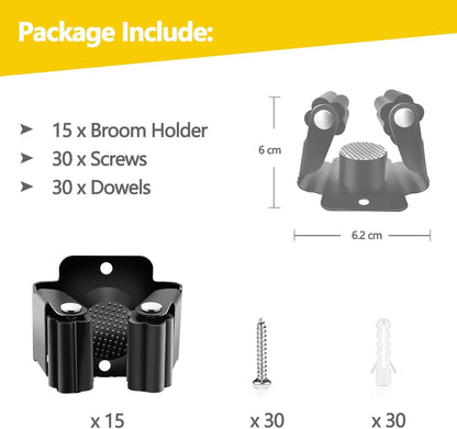 Verdenu 10 Pack Broom Holder Wall Mount, Mop Holder Wall Mounted, Stainless Steel Command Broom Holder with Screws, Garden Tool Rack Wall Mount for Kitchen, Home, Bathroom, Garage Storage, Black