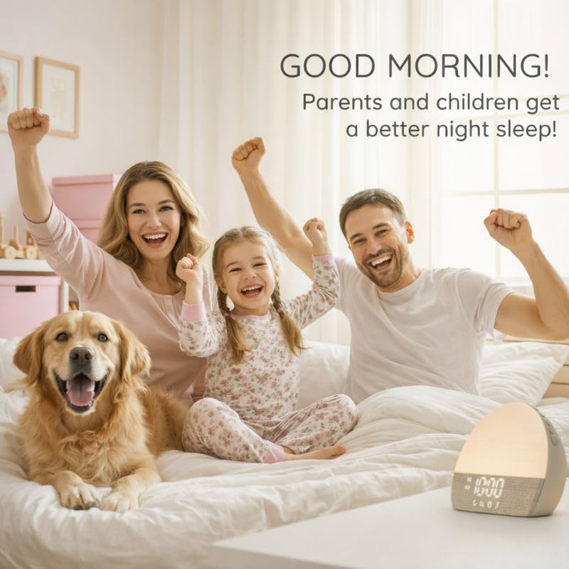 Sunrise Alarm Clock White Noise Sound Machine, Natural Wake Up Light for Adults, Baby and Pets – 30 Non-Looping Sleep Sounds, 10 Color Ambient Night Light, Screen-Free Sleep by Paus