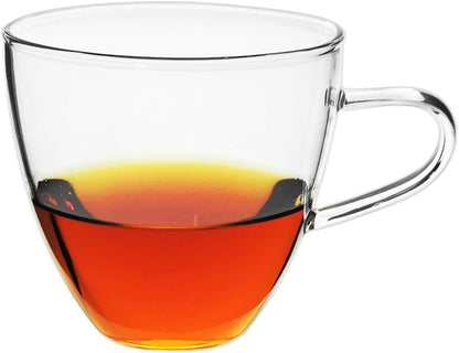 Glass Filtering Tea Maker Teapot with a Warmer and 6 Double-walled Tea Cups Set (Heating base, Standard)