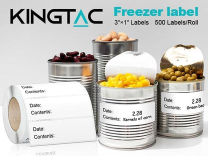 Kingtac 500pcs Food Freezer Labels, 1 x 3 Inch Removable for Food Containers, Mason Jar, No Residue Food Storage Labels Perfect for Kitchen Cannot be Torn