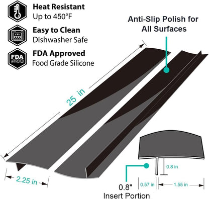 Stove Counter Gap Cover - 25 Inch Silicone Stove Gap Filler 2 Pack White | Kitchen silicone oven gap filler, countertop strips gap guard, easy to clean; white counter gap cover,crack guard for counter