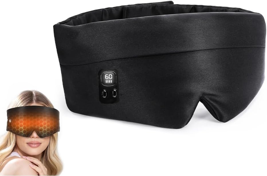HomeBeyond Heated Eye Mask, Cordless Rechargeable 4 Heat Levels 4-Level Timing Washable Cover, Sleep Masks for Eye Relief, Improved Sleep