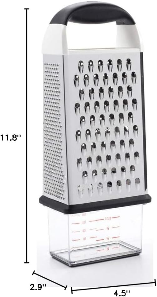 OXO Good Grips 4-Sided Box Grater for Cheese & Vegetables with Container | Stainless Steel Grating Surfaces, Non-Slip Handle, Detachable Container, Cheese, Vegetables, Zesting, Multi Purpose Grater