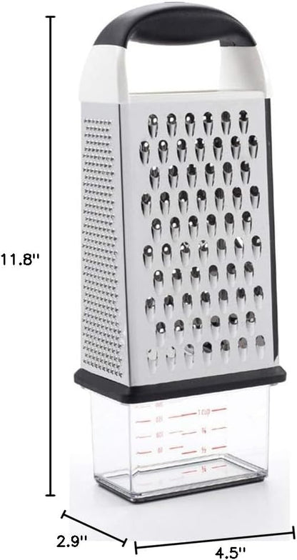 OXO Good Grips 4-Sided Box Grater for Cheese & Vegetables with Container | Stainless Steel Grating Surfaces, Non-Slip Handle, Detachable Container, Cheese, Vegetables, Zesting, Multi Purpose Grater