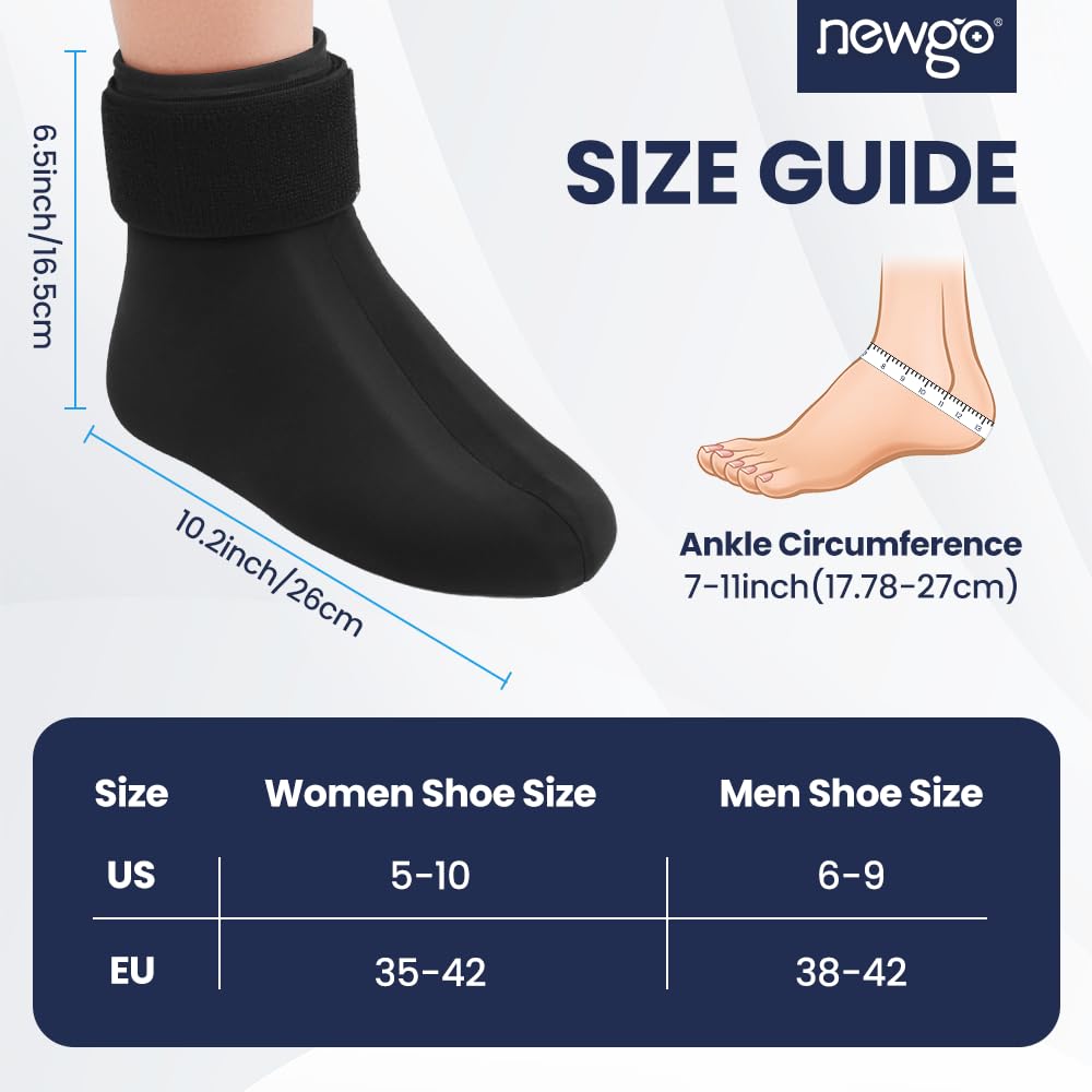 NEWGO Cold Therapy Sock, Ice Pack for Neuropathy & Plantar Fasciitis | Reusable Gel Ice Pack Wrap for Ankle & Foot, Full Foot Coverage, Soothes Neuropathy, Swelling, and Sprains, Single Unit