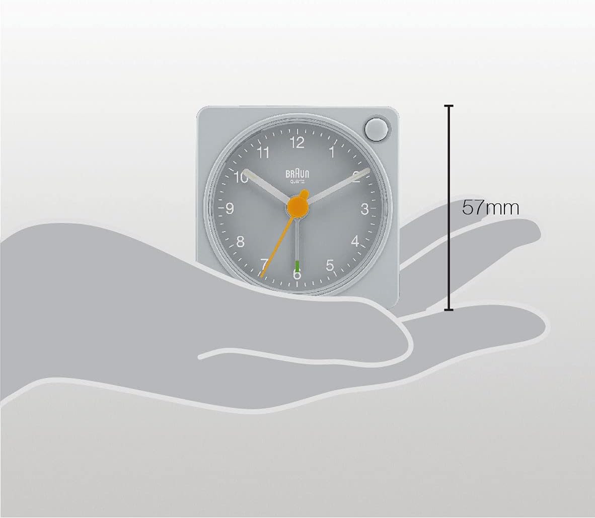 Braun Classic Travel Analogue Alarm Clock with Snooze and Light, Compact Size, Quiet Quartz Movement, Crescendo Beep Alarm in Black and White, Model BC02XBW.